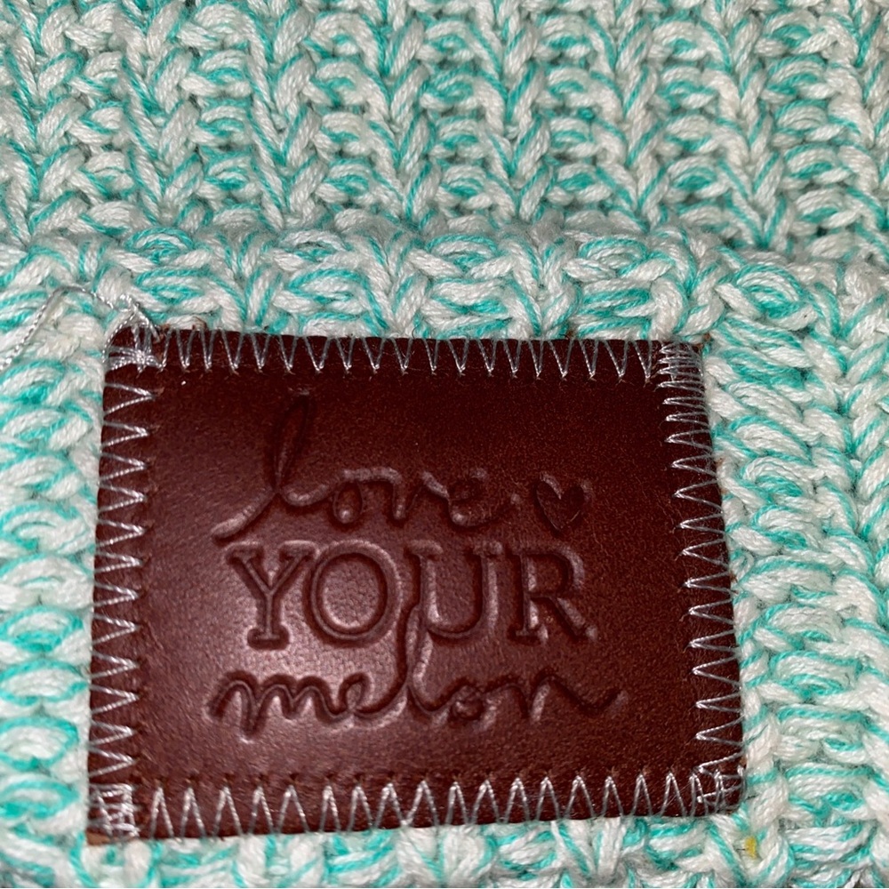 Love Your Melon Beanie Hat Slouch Style Green Knit Crotchet Winter Ski Warm Cozy